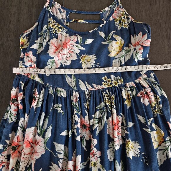 Band Of Gypsies Blue Floral Tiered Maxi Dress XS Boho Spaghetti Straps Festival - Picture 5 of 8